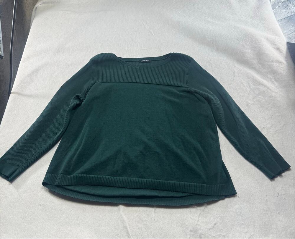 Cable & Gauge Women’s Dark Green Ribbed Knit Sweater  Boat Neck Size 1X
